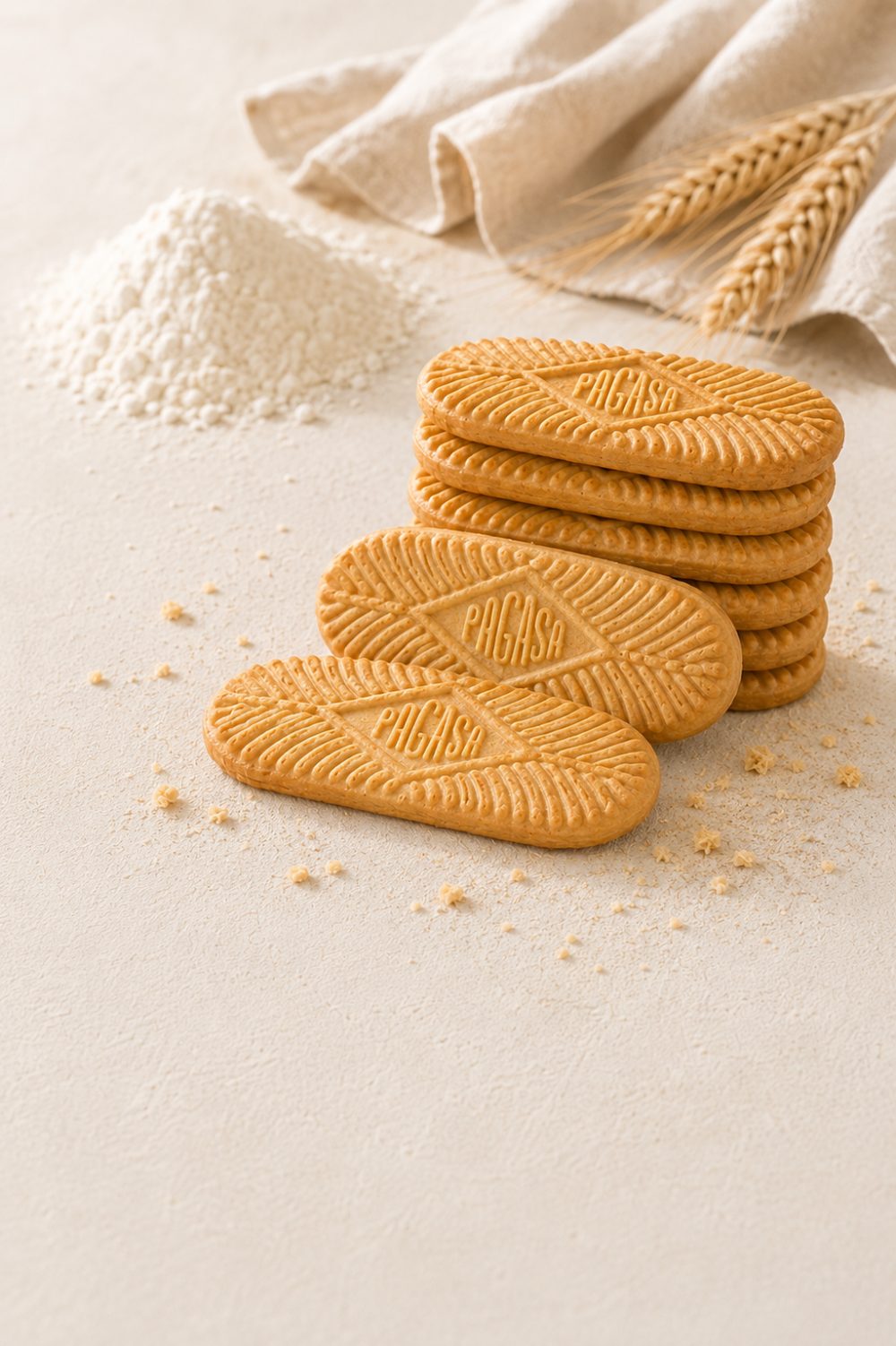 Golden butter cookies stacked on dark slate